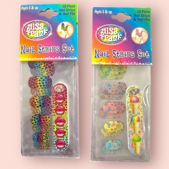 Lisa Frank Nail Strips Set Nail File Y2K Rainbow Cheetah Butterfly Stickers Lot - Picture 1 of 5